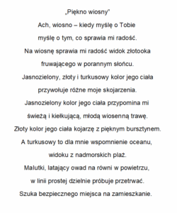Czarne litery na białym tle - tekst wiersza pod tytułem Piękno wiosny