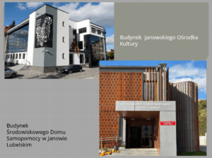 Dwa zdjęcia przedstawiające budynki użyteczności publicznej w Janowie Lubelskim