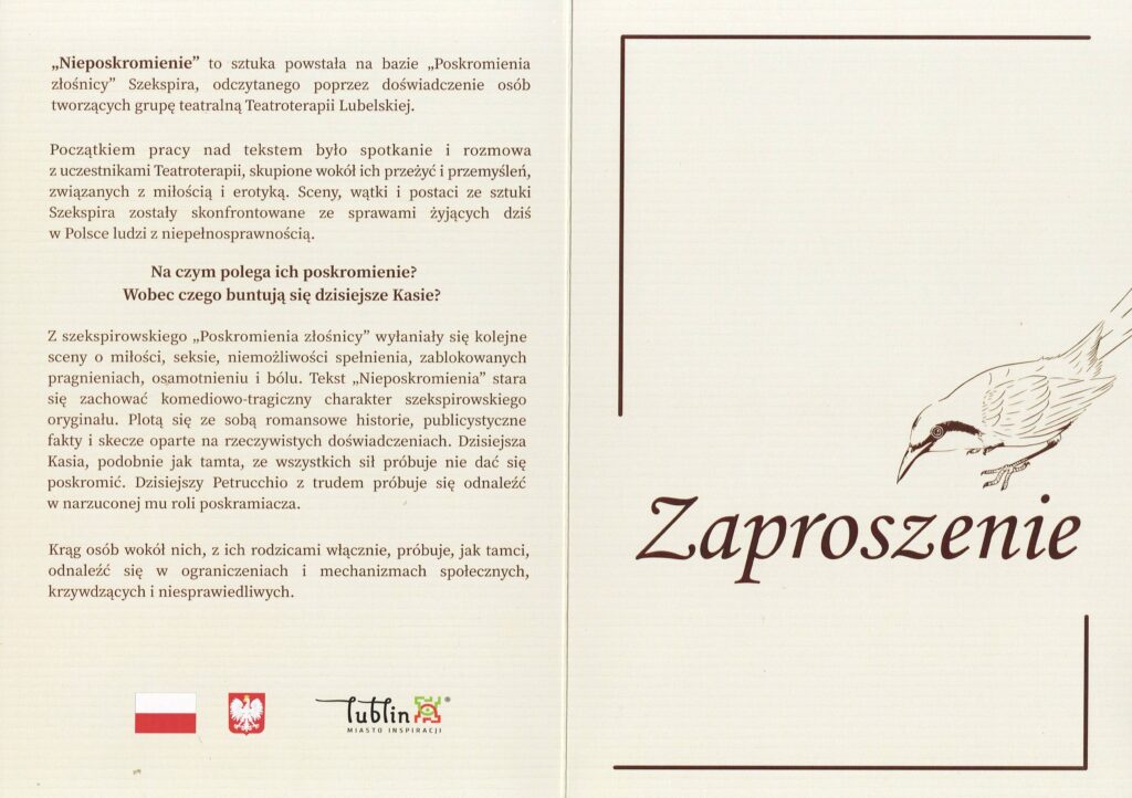 Pierwsza i czwarta strona zaproszenia z tekstem